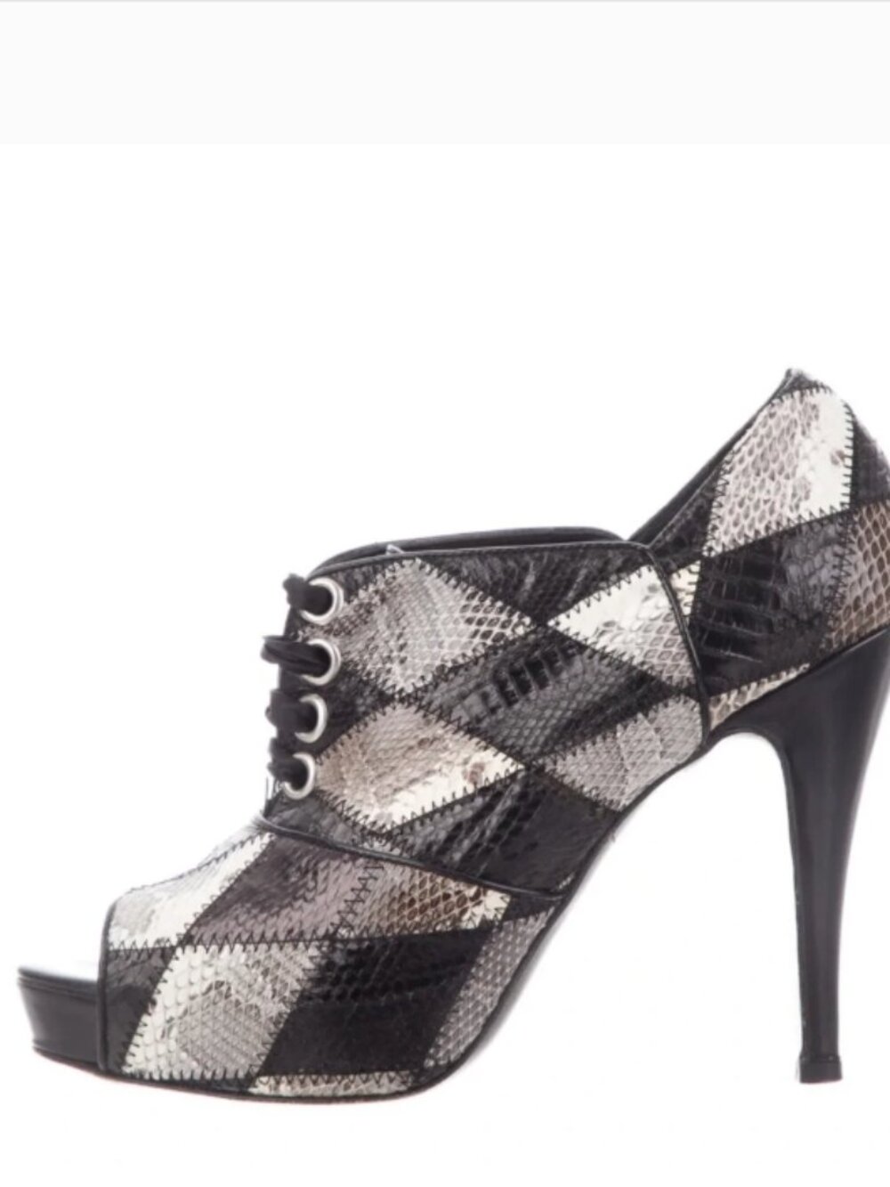 Mugnai Embossed Snakeskin Print Patchwork Open-Toe Animal Print Heels